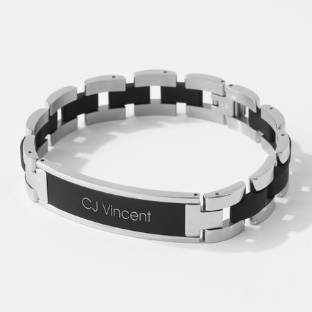 Personalized Engraved Matte Black & Silver ID Bracelet